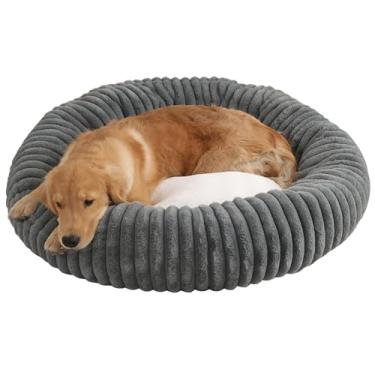 Imagem de Cama para cachorro em forma de rosca, cama redonda grande e fofa para gatos, cama ortopédica para cachorros, lavável, fundo antiderrapante, cama confortável e anti-ansiedade(Dark gray,19.68"x7.08")