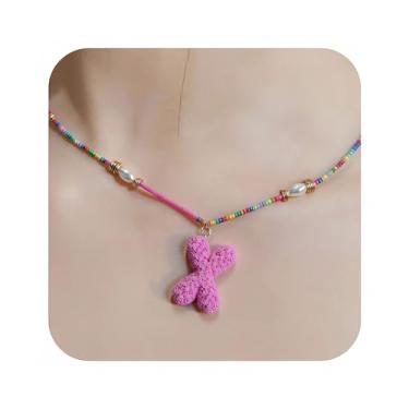 Imagem de ZShireeyBlackey Colar de contas coloridas com inicial para mulheres, colar de letras de bolhas personalizado com miçangas para meninas, gargantilhas boêmias, joias e presentes, Resina, Sem Pedra