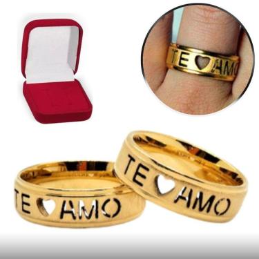 Imagem de Par De Alianças Coração Vazada Te Amo 6mm Discreta Aço Inox Tamanho:21-22