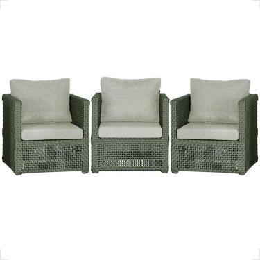 Imagem de 3 Poltronas Madri Alumínio Corda Náutica Estofado 3 Trama Verde
