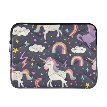 Imagem de Capa acolchoada para laptop, retrô, unicórnio, azul-marinho, à prova de choque, capa protetora para notebook de 15,6 polegadas