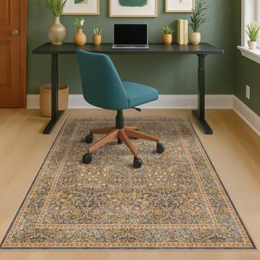 Imagem de JTJ Tapete de cadeira de escritório marrom dourado vintage para pisos de madeira dura e azulejo, 122 x 152 cm, antiderrapante, ultramacio, camada baixa, protetor de chão para cadeira de escritório