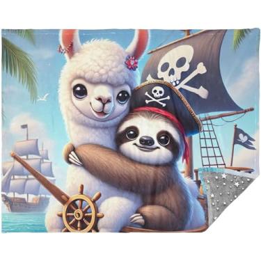 Imagem de Manta personalizada de lhama pirata preguiça verde fofo cobertor grosso super macio para inverno 177,8 cm x 139,7 cm cobertor macio animal