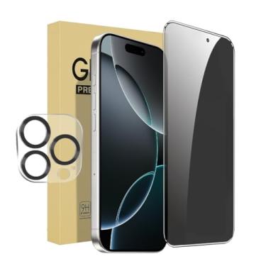 Imagem de 1 pacote com protetor de tela de privacidade para iPhone 15 Pro [6,1 polegadas] + 1 pacote de protetor de lente de câmera com moldura de instalação, compatível com ilha dinâmica, vidro temperado
