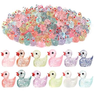 Imagem de BeadRiver 240 peças de mini patos com glitter de resina para paisagens em miniatura de plástico pequenos bonecos de animais pequenos para esconder pegadinhas de jardim de fadas decoração de aquário de