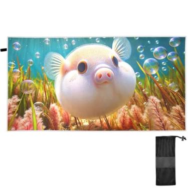 Imagem de TSENQUE Bonito Pufferfish Porco Oceano Toalhas de Piscina Grandes Grandes Toalhas de Praia Resistente à Areia Bonita Toalha de Praia de Secagem Rápida Acessórios de Praia para Mulheres 152 x 76 cm