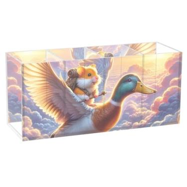 Imagem de TSENQUE Porta-canetas de mesa divertido, personalizado, arte céu, viagem, hamster, pato, nuvem, viagem, hamster, pato, nuvem, arte, caddie, acrílico, canetas, lápis, armazenamento de papelaria
