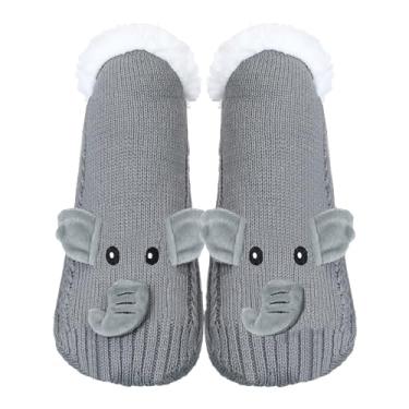 Imagem de Meias femininas felpudas de lã de ovelha com aderência antiderrapante, lindas meias de lã térmica, meias quentes e grossas de inverno, presente aconchegante, Elefante orelhudo, One Size