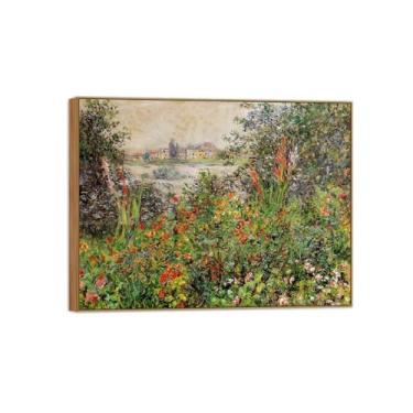Imagem de Claude Monet Famosas Impressões em Tela de Parede Prontas para Pendurar - Flores em Vetheuil-Quadro de Madeira para Decoração de Sala de Estar 90 x 117 cm 35 x 46 pol