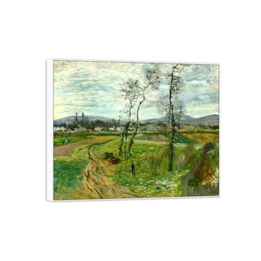 Imagem de BMZFYBS Claude Monet Famosas Impressões em tela de arte de parede prontas para pendurar em Gennevilliers - Pintura com moldura branca para decoração de sala de estar 70 x 85 cm 27 x 33 pol