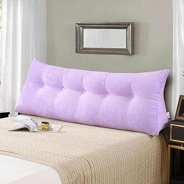 Imagem de BAGASI Almofada de encosto triangular para cabeceira, travesseiro grande de leitura dupla para cama de sofá-cama, almofada de almofada de assento de cunha com capa removível, roxa, 200 x 50 x 23 cm