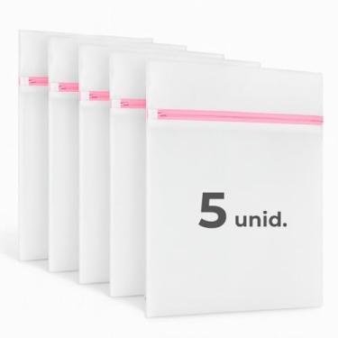 Imagem de Kit 5 Sacos para Lavar Roupas Delicadas 30x40 cm | Sacos para máquina | Saquinho de roupa delicada | Protetor anti-fiapo | Kit lavanderia reutilizável