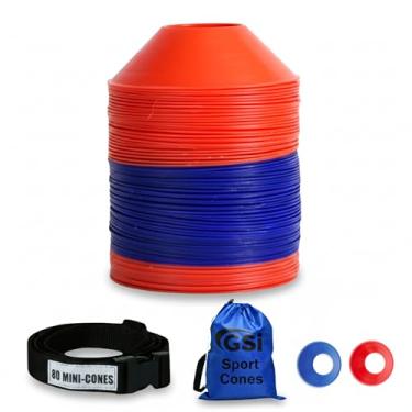 Imagem de GSi Mini cones para esportes – Conjunto compacto e durável de 80, cones de treinamento de 12 cm para futebol, exercícios, agilidade e atividades infantis | Inclui bolsa de transporte e alça