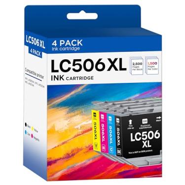 Imagem de belietop Cartuchos de tinta LC506XL de alto rendimento compatíveis com impressora Brother LC506XL LC506 XL LC506 use com MFC-J4355DW MFC-J4555DW MFC-J4557DW (pacote com 4, preto, ciano, magenta