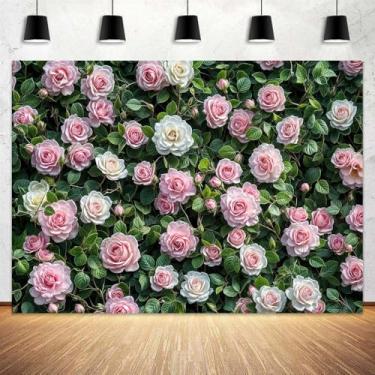 Imagem de Pano de fundo de 3 x 2,4 m, flores de primavera, rosa, branca, floral, verde, folha, decoração de festa de aniversário, casamento, chá de noiva, decoração de estúdio fotográfico
