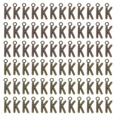 Imagem de YELARXI Pingente de letra A-Z com inicial do alfabeto pingente de liga capital, adequado para fazer joias pulseiras DIY colar - K (pacote com 100, ciano escuro/bronze vermelho)