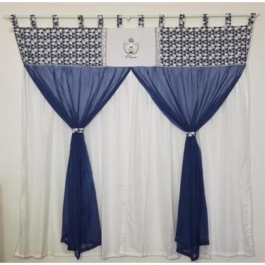 Imagem de Cortina Com Bandô Quarto Urso Prince Príncipe Azul Marinho Cinza 200mx