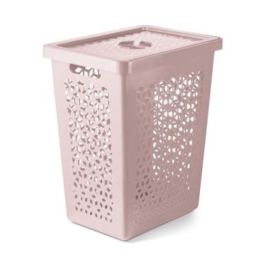 Imagem de Cesto Organizador Lavanderia para Roupas Sujas, Limpas Com Tampa 55 Litros(Rosa)