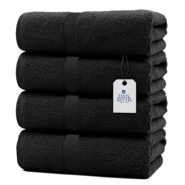 Imagem de DAN RIVER Pacote com 4 toalhas de banho de algodão – 61 x 122 cm, leve, super absorvente, secagem rápida, toalhas de corpo grossas macias e duráveis para casa, academia e spa, preto