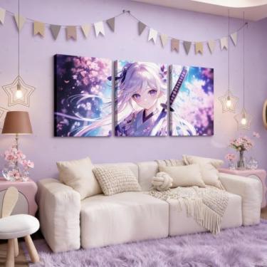 Imagem de Erosebridal Decoração de parede de anime menina, arte de parede em tela de anime japonês Kawaii, 30,5 x 40,6 cm, pôsteres de desenho animado estilo ficção científica pintura de animação japonesa para