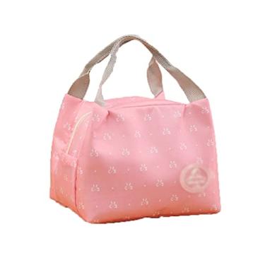 Imagem de Bento Boxes Lancheira Isolada Fria Piquenique Bolsa Térmica Portátil Lancheira Bolsa Bento Recipiente Sacos de Armazenamento de Alimentos (Cor: Ponta Marinha) (Borboleta Rosa)