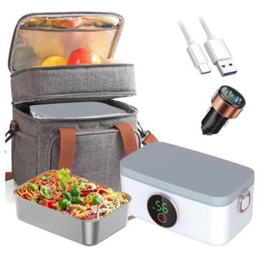 Imagem de Lancheira aquecida masculina recarregável e sem fio, lancheira aquecida para trabalho para homens, portátil e alimentada a bateria, 16000 mAh, lancheira masculina