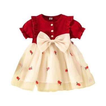 Imagem de Vestido De Verão Em Algodão Com Laço E Tule Para Menina, Vestido Princ