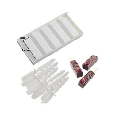 Imagem de Formas De Silicone Para Picolé Com 5 Cavidades E 10 Palitos Plásticos 