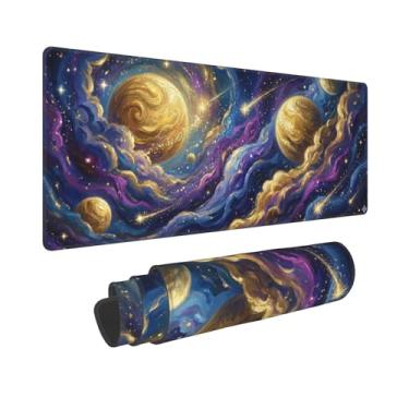 Imagem de DingRound Mouse pad estendido para jogos (70 x 30 cm) - Mouse pad grande antiderrapante para esportes e laptop - base de borracha impermeável com bordas costuradas (redemoinho noturno estrelado)