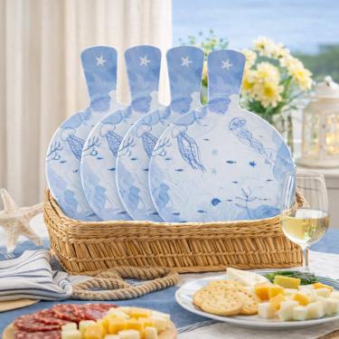 Imagem de Tábua de Frios Melamina Náutica  Kit 6 (Branco Azul) 22,8x32cm