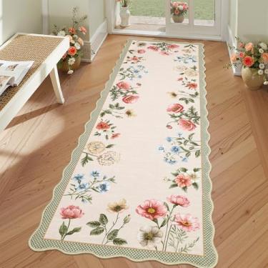 Imagem de GarveeHome Tapete de corredor de cozinha recortado floral, 6 x 20 cm lavável corredor antiderrapante, tapete de lavanderia com estampa macia tapete boho resistente a manchas para banheiro, quarto