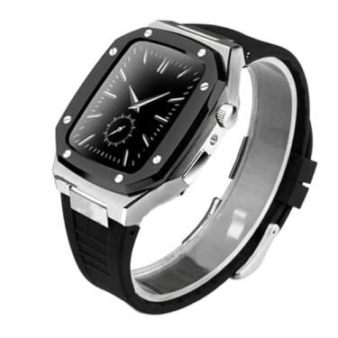 Imagem de JDIME Kit de modificação de relógio de luxo para Apple Watch 45 mm/41 mm/40 mm 44 mm 9 8 7 6 SE 5 4 Series Watch Substituir Upgrade Metal Watch Case Mod Set (Cor: BSBB de borracha, tamanho: 41 mm)