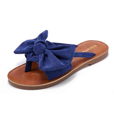 Imagem de FISACE Sandália feminina gladiadora de verão com tiras e bico anelado, Azul marino, 8.5