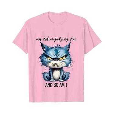 Imagem de Camiseta Feminina Sarcástica Com Gato Enfadonho, Camiseta Engraçada Pa