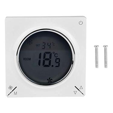 Imagem de Termostato de bobina de ventilador de ar condicionado LCD Display digital Controlador de temperatura ambiente para sistemas de aquecimento de refrigeração central Branco 86x86x13mm