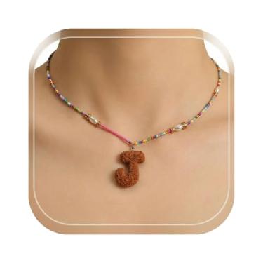 Imagem de ZShireeyBlackey Colar de contas coloridas com inicial para mulheres, colar de letras de bolhas personalizado com miçangas para meninas, gargantilhas boêmias, joias e presentes, Resina, Sem Pedra