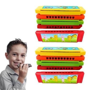 Imagem de Kit 10 Gaita Infantil Iniciantes Brinquedo Sopro Educacional Prenda De