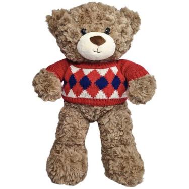Imagem de Urso de Pelúcia Teddy 40cm com Roupa Ursinho Fofo Bebê Bear, Vermelho