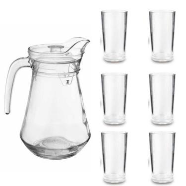 Imagem de Kit jarra c/ tampa e 6 copos de vidro para suco agua jogo - Original