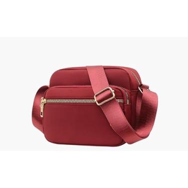 Imagem de Bolsa transversal quadrada pequena unissex casual com alça ajustável, bolsa de ombro com vários bolsos, carteira para telefones, Vinho, Small