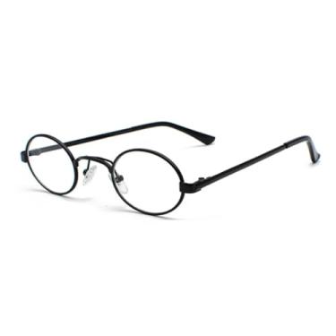 Imagem de HPIRME Óculos de armação pequena oval para homens, estilo metal punk, feminino, retrô, redondos, steampunk, proteção UV400 (C6 Preto-Transparente)