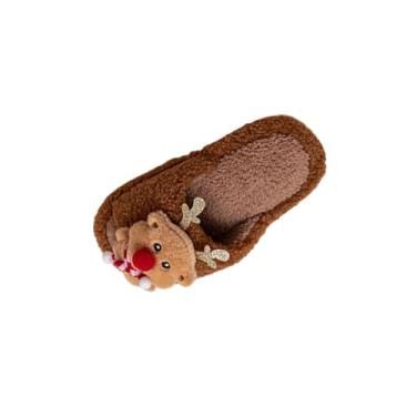 Imagem de Pantufas femininas de inverno forradas com lã para ambientes internos e externos confortáveis com bico redondo, Café, 34