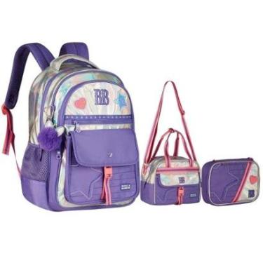 Imagem de Kit Mochila Lancheira Estojo Holográfico RB Original-Feminino