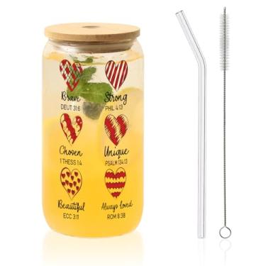 Imagem de Copos de vidro com tampas e canudos, texto com padrão de coração sinceramente desejado (como copo de café gelado corajoso, caneca de bebida, presente para mulheres, dia dos namorados, aniversário