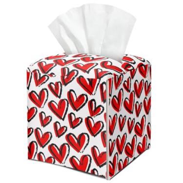 Imagem de Capa de caixa de lenços de papel quadrado bonito de couro vermelho amor coração decoração de dia dos namorados para mesa, cozinha, carro, banheiro, quarto, escritório, presentes para mulheres