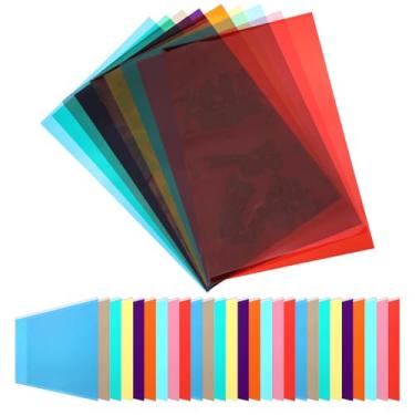 Imagem de 27 peças de película decorativa transparente colorida anti UV adesivo colorido vinil isolamento térmico folhas de vidro para decoração de casa de Natal (9 cores, 7,9 x 11,8 polegadas)
