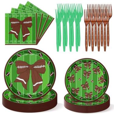 Imagem de Havawish 96 peças de coquete de futebol americano suprimentos de festa de aniversário decoração de festa de aniversário pratos e guardanapos descartáveis chá de bebê utensílios de mesa sobremesa louça