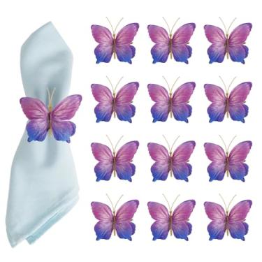 Imagem de Getfitsoo Conjunto de 12 anéis de guardanapo de borboleta de fazenda feitos à mão, anéis de guardanapo rústicos com fivelas verdes para casamento, aniversário, dia dos namorados, festa de primavera