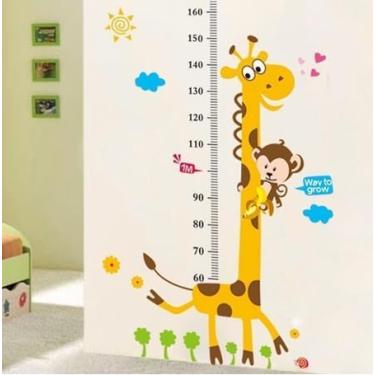 Imagem de Régua de Crescimento Infantil Adesiva Girafa, 1,60m x 34cm, Vinil Fosco, Decoração de Parede, Lavável, Autocolante