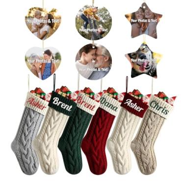 Imagem de Conjunto personalizável de 12 peças de meias e ornamentos de Natal, crie sua própria decoração festiva personalizada com fotos de família